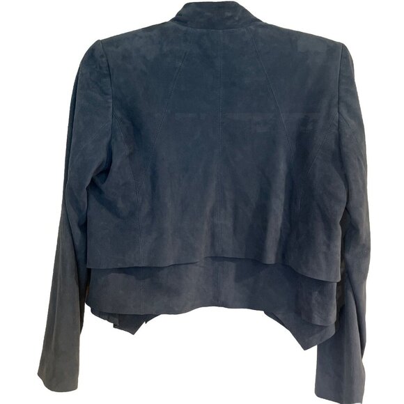White House Black Market Open Drape Front dusty Blue Genuine Suede Jacket Sz S - Picture 5 of 10